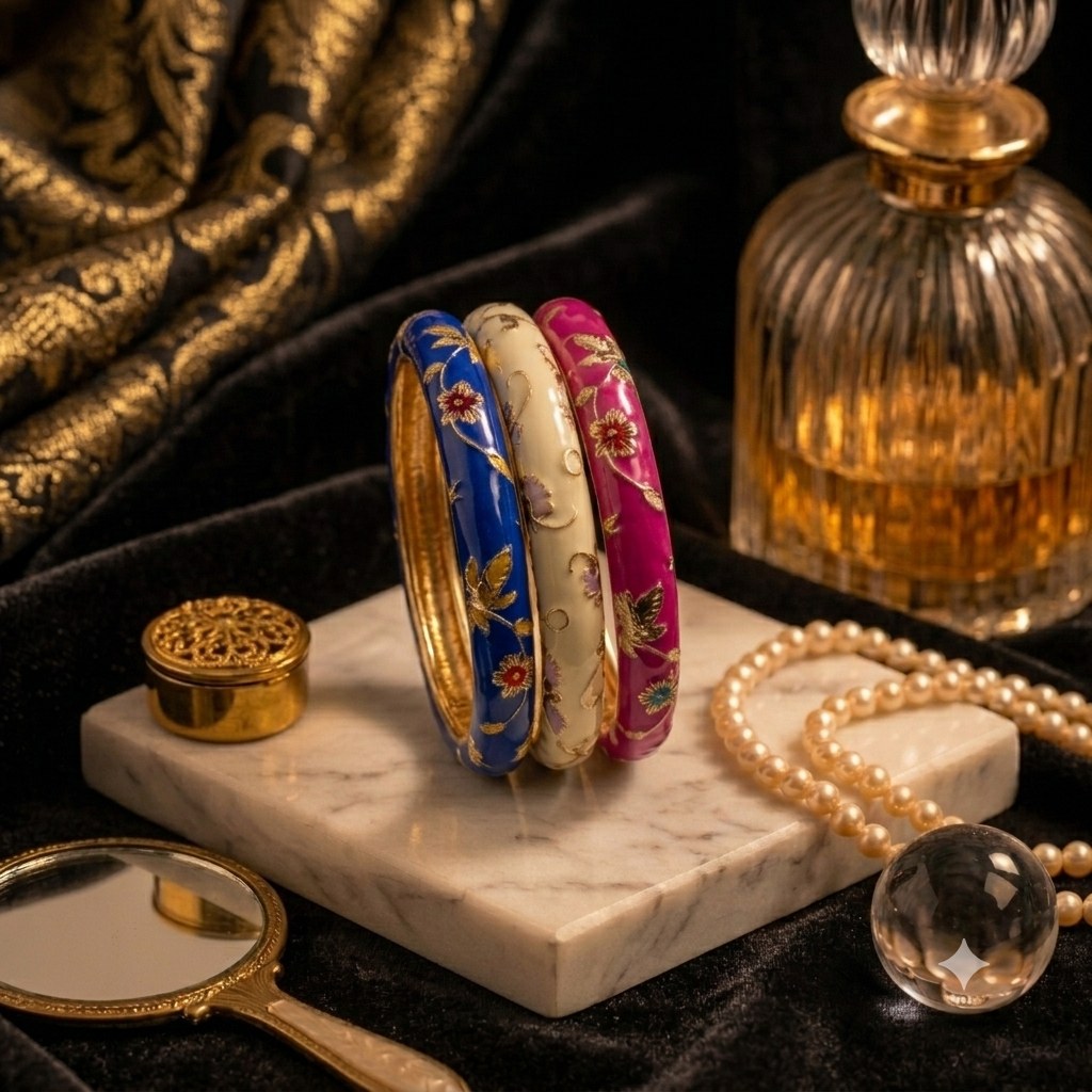 Jonc Cloisonné Émaillé à Fleurs — Bracelet Femme