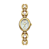 Montre Femme — Bracelet Perles & Cristaux — Doré & blanc