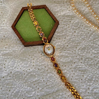Montre Femme Luxe — Nacre & Pierres Colorées — Doré
