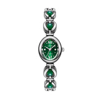 Montre Femme — Bracelet Perles & Cristaux — Argenté & vert