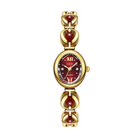 Montre Femme — Bracelet Perles & Cristaux — Doré & rouge