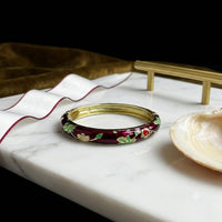 Jonc Cloisonné Émaillé à Fleurs — Bracelet Femme — Bordeaux
