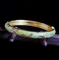 Jonc Cloisonné Émaillé à Fleurs — Bracelet Femme — Vert d'eau