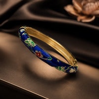 Jonc Cloisonné Émaillé à Fleurs — Bracelet Femme — Bleu