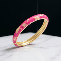 Jonc Cloisonné Émaillé à Fleurs — Bracelet Femme — Rose fuchsia