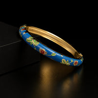 Jonc Cloisonné Émaillé à Fleurs — Bracelet Femme — Turquoise