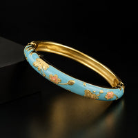 Jonc Cloisonné Émaillé à Fleurs — Bracelet Femme — Bleu ciel