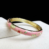 Jonc Cloisonné Émaillé à Fleurs — Bracelet Femme — Rose