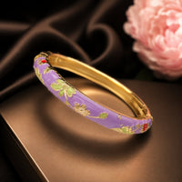 Jonc Cloisonné Émaillé à Fleurs — Bracelet Femme — Violet