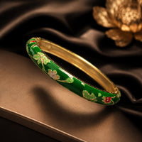 Jonc Cloisonné Émaillé à Fleurs — Bracelet Femme — Vert