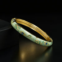 Jonc Cloisonné Émaillé à Fleurs — Bracelet Femme — Vert menthe
