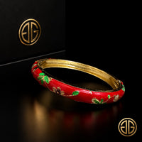 Jonc Cloisonné Émaillé à Fleurs — Bracelet Femme — Rouge